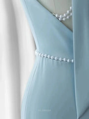 Mermaid Elegant V Neckline Blue Backless Pearls Long formal dresses Bridesmaid Dresses evening gown Prom Dress