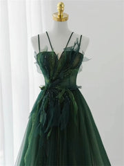 Forest Style Emerald Green Beading Tulle Dress, Prom Dress Fairy,Evening Gown Graduation Party Dress P453