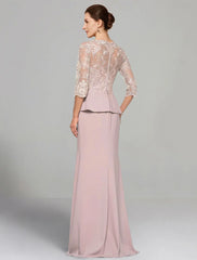 Aimishang Sheath / Column Dress Mother of the Bride Dress Elegant V Neck Floor Length Stretch Chiffon 3/4 Length Sleeve with Lace Pleats
