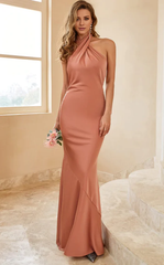 Mermaid Open Back Halter Bridesmaid Dress
