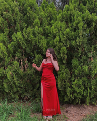 Sheath Spaghetti Straps Satin Long formal dresses Bridesmaid Dresses evening gown Prom Dress