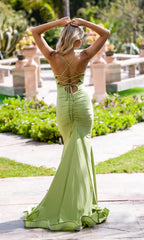 Backless long high waisted adjustable lace up Prom dress