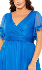 A-line short sleeved high waist and floor length Prom dress