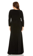 Black V-neck long sleeved formal and floor length Prom dress）
