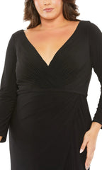 Black V-neck long sleeved formal and floor length Prom dress）