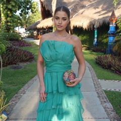 A Line Strapless Tiered Chiffon Long formal dresses Bridesmaid Dresses evening gown Prom Dress