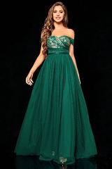 A-line Off the Shoulder Tiered Prom Dress with Ruffles