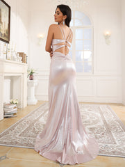 Sweetheart Spaghetti Straps Pleated Long Prom Dresses With Split