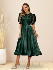 A-line/Princess V-neck fluffy sleeves tea long mother of the bride dress