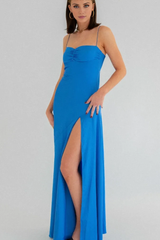 Jimiss minimalist tight thin shoulder strap pink front slit long Prom dress