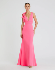 Mermaid sleeveless V-neck bow floor-length evening dress
