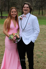 Mermaid V Neck Pink Long formal dresses Bridesmaid Dresses evening gown Prom Dress