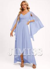 Ruffled A-line V-neck Asymmetric Chiffon Bridesmaids Dress