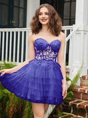 Transparent decal tight corset layered sheer short Homecoming dress