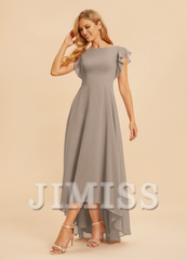 Ruffled A-line Scoop Asymmetric Chiffon Bridesmaids Dress