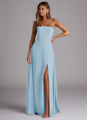 A-line side seam chiffon side slit and floor length bridesmaid dress - Jimiss Dress