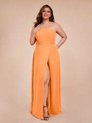 Plus size one shoulder side slit chiffon bridesmaid dress