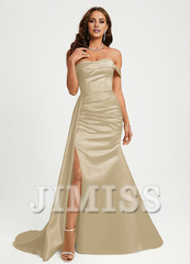 Trumpet/Mermaid Off-the-shoulder Floor-Sweeping Train Satin Prom Dress