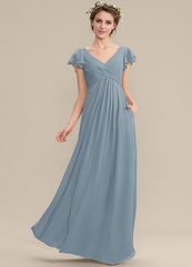 Tiered Ruffle A-Line V-Neck Floor-Length Chiffon Bridesmaids Dress