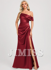 Trumpet/Fishtail One Shoulder Floor Length Satin Bridesmaid Dress