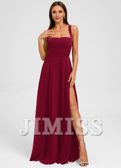 Bow A-line floor-length chiffon prom dress