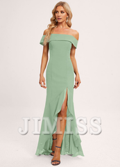 Trumpet/Mermaid Off-the-shoulder Asymmetric Ruffle Chiffon Bridesmaid Dress