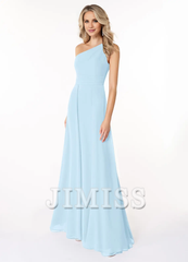 A-line shoulder chiffon dress and floor length bridesmaid dress - Jimiss Dress