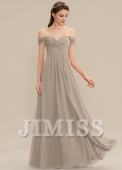 Ruffled A-line Off-the-shoulder Floor-length Chiffon Bridesmaids Dress