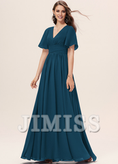 Ruffled A-line V-neck Floor-length Chiffon Bridesmaids Dress