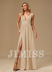 A-line dress V-neck floor-length chiffon bridesmaid dress