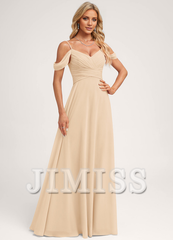 A-line off-shoulder floor-length chiffon bridesmaid dress