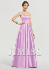 A-shaped square floor mopping satin and floor length Prom dress