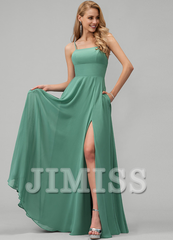 A-line square floor-length chiffon bridesmaid dress