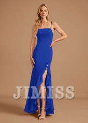Trumpet Fishtail Square Floor Length Chiffon Ruffle Bridesmaid Dress