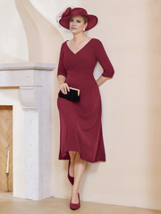 V-neck pleated A-line mother of the bride dress