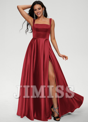 Bow A-line floor-length satin prom dress