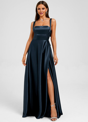 Bow A-line straight satin and floor length Prom dress