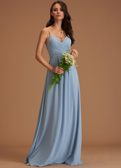 A-line V-neck floor-length chiffon pleated bridesmaid dress