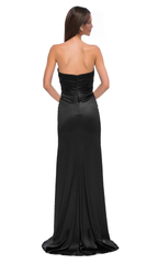 Jimiss off shoulder pleated backless side slit and floor length evening dress