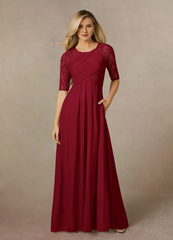 A-line lace mesh and floor length mother of the bride dress