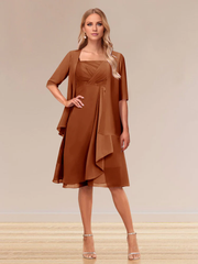 A-line princess half sleeved formal dress with ruffled edges mother of the bride dress