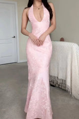 Aimishang Elegant Formal Women's Dresses V Neck Pink Mermaid Long Prom Dress Formal Evening Dress