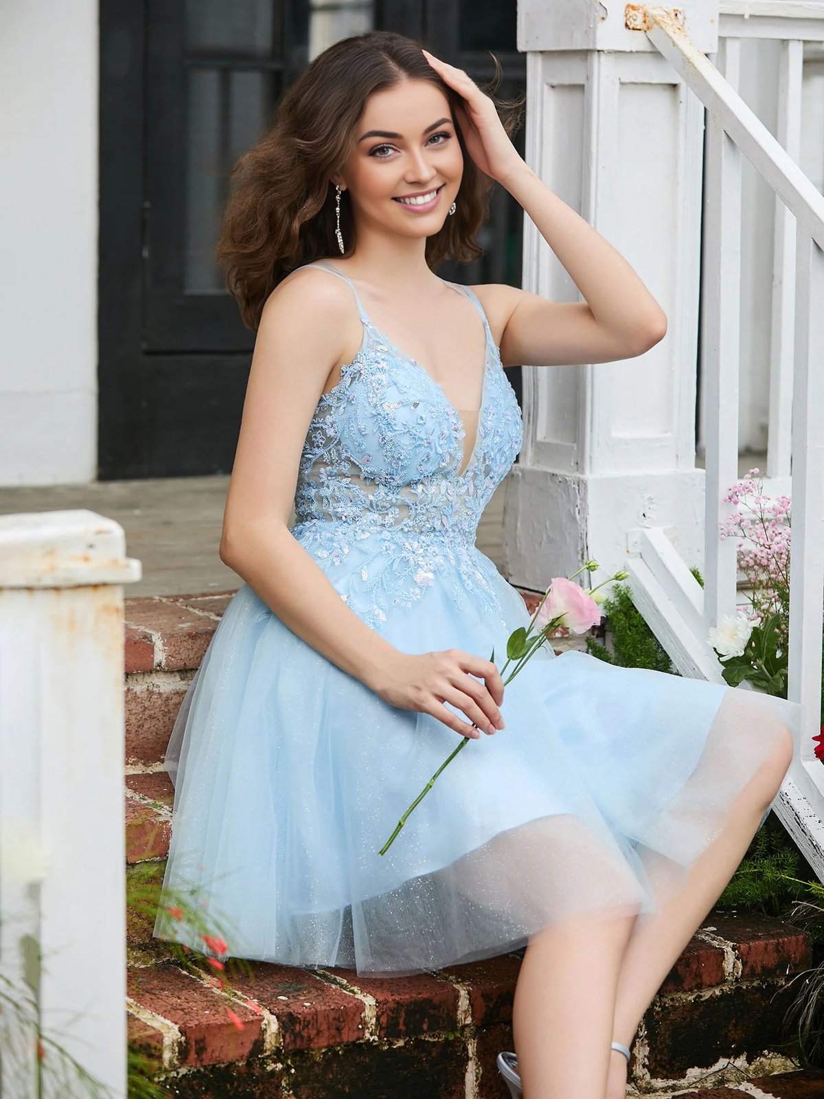 Lace Decorative Corset Top Homecoming Dress