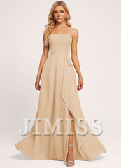 Ruffled A-Line Square Floor-Length Chiffon Bridesmaids Dress
