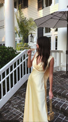 Classy Prom Dresses Long Yellow A-line Satin Party Dress for Women