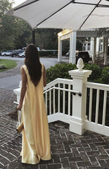 Gorgeous A Line V Neckline Yellow Floor Length Evening Dress Prom Dresses SD2428