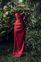 Sheath Strapless Satin Slit Sleeveless Burgundy formal dresses Bridesmaid Dresses evening gown Prom Dress