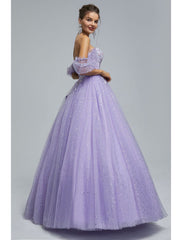 Ball Gown Prom Dresses Princess Dress Graduation Floor Length Short Sleeve Sweetheart Tulle with Sequin