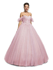 Ball Gown Prom Dresses Princess Dress Graduation Floor Length Short Sleeve Sweetheart Tulle with Sequin