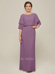 A-Line Jewel Neck Short Sleeves Split Front Wedding Guest Dresses Chiffon Mother of the Bride Dresse